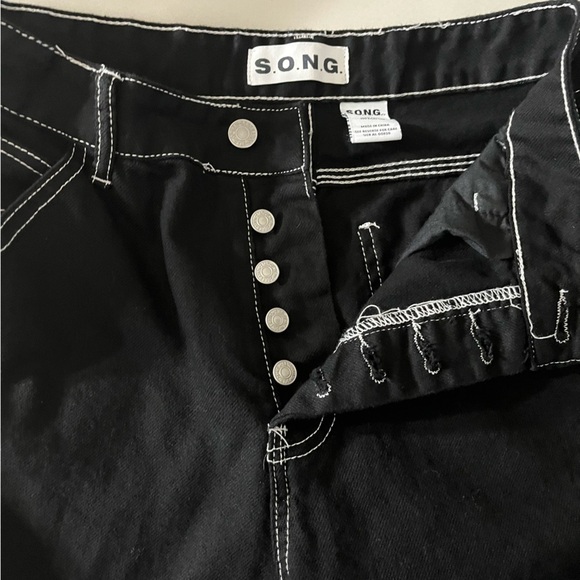 S.O.N.G. 100% Cotton Black Carpenter Style Pant With White Stitching Size 7 EUC - Picture 10 of 11